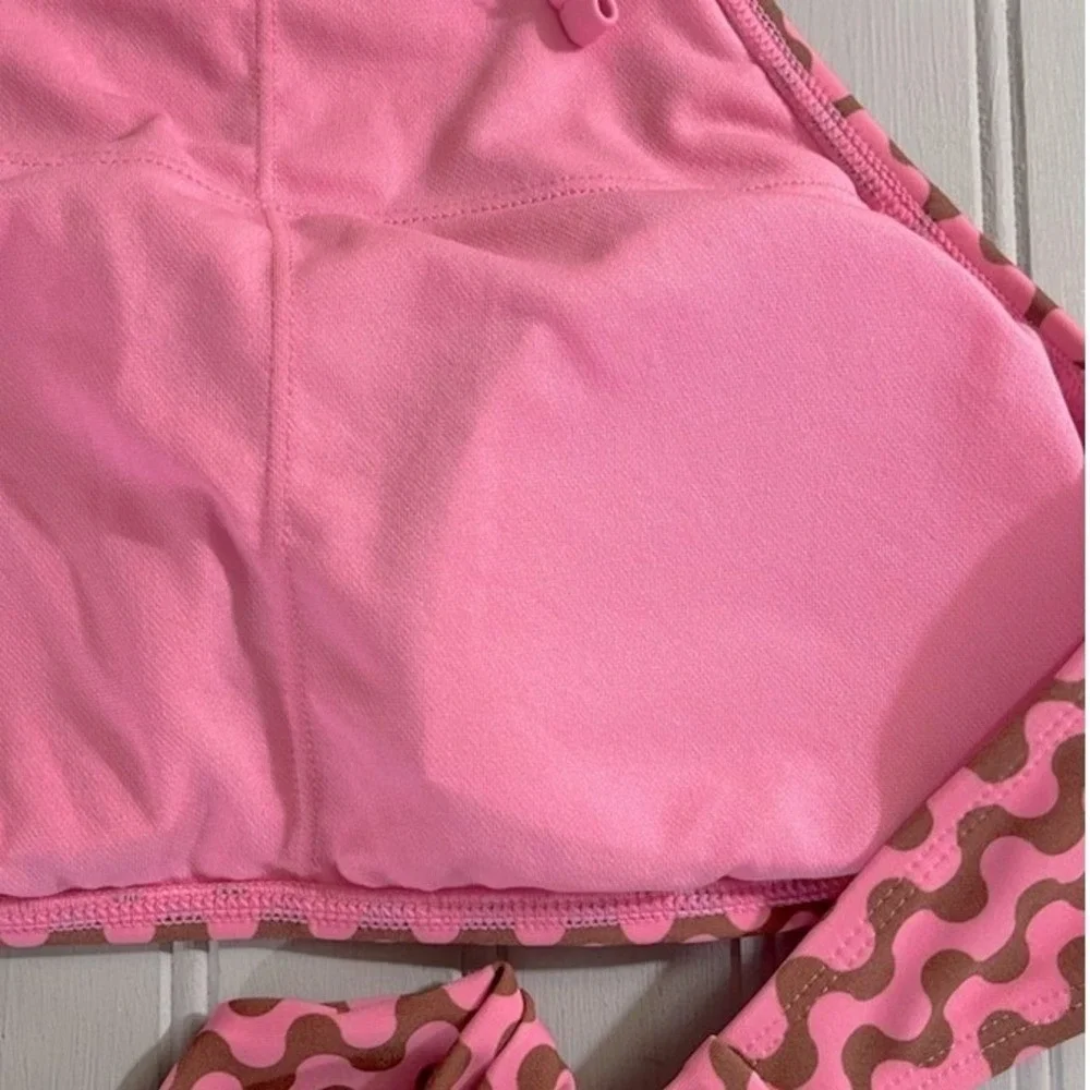Wild Fable Halter Bikini Swim Top Womens Small Pink Brown Waves Stretchy NWT